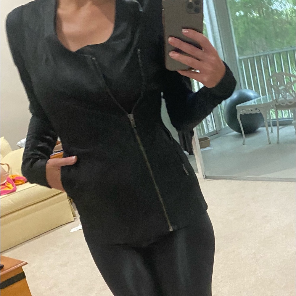 Veda featherweight leather asymmetric zipper jacket